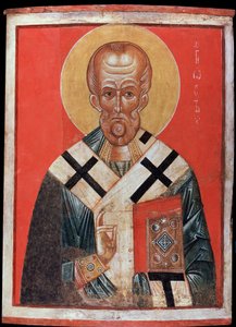 San Nicolás (o San Nicolás de Myre o San Nicolás de Bari, 270-345) (San Nicolás). Ícono ruso, témpera sobre madera, finales del siglo XIII, principios del XIV, arte de Novgorod (Rusia). Hermitage estatal, San Petersburgo. de School Russian