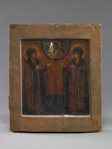 Santos Boris y Gleb, principios del siglo XVIII (temple y papel sobre madera) de School Russian