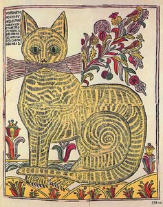 El gato de Kazán, ilustración satírica del libro popular (lubok), c.1710 (grabado, acuarela)