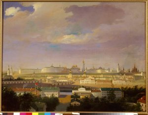Vista del Kremlin de Moscú desde la Plaza de Marte (Bolotnaya). Pintura anónima, óleo sobre lienzo, mediados del siglo XIX. Arte ruso, neoclasicismo. Museo Estatal de Historia, Moscú. de School Russian