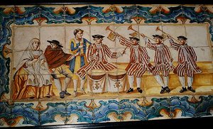 Azulejos que representan trompetistas y un tamborilero