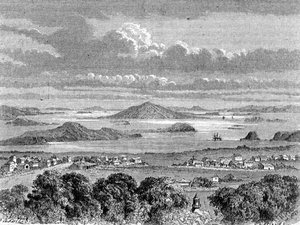 Vista del puerto de Auckland, ilustración de 