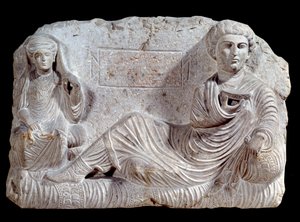Relieve funerario en piedra caliza de Taime y su esposa de School Syrian
