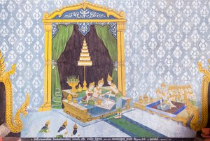 Fresco que representa una escena de la vida de Buda, templo Wat Phra That Doi Suthep
