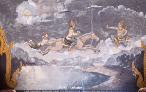 Fresco que representa una escena de la vida de Buda, templo Wat Phra That Doi Suthep (fresco) de School Thai