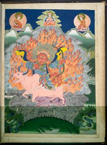 Agregar. O. 3054    Uno de los 12 dibujos que representan deidades tibetanas de un artista tibetano, probablemente en Lhasa, c.1800    (gouache sobre papel) de School Tibetan