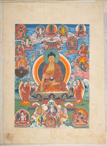 Agregar. O. 3057  Uno de los 12 dibujos que representan deidades tibetanas de un artista tibetano, probablemente en Lhasa, c.1800    (gouache sobre papel) de School Tibetan