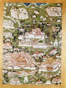 Representación de la ciudad de Lhasa, Thai-Ka tibetano, Museo Guimet, París de School Tibetan