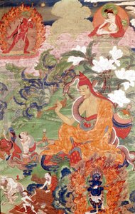 El mago Abhayakava de Bengala, Thangka tibetano, Musée Guimet, París de School Tibetan