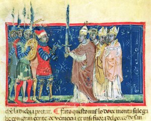Codex Correr I 383 El papa Alejandro III (1105-81) entrega la espada al dux Sebastiano Ziani (vitela)