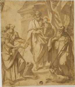 San José y el Niño Jesús, con los santos Marcos y Antonio de School of Guido Reni