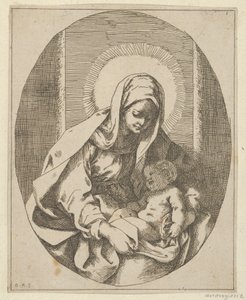 La Virgen sosteniendo al niño Cristo en su regazo, una composición ovalada, después de Reni, 1620-50