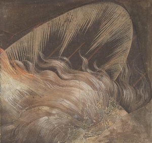 Cabeza de un apóstol rodeado por una lengua de fuego y un nimbo: Fragmento de School of Raphael.