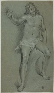 Desnudo masculino sentado (anverso); Bocetos de mano y cabeza de niño (reverso) de School of Rembrandt van Rijn