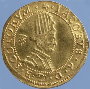 4 libras escocesas (pieza de sombrero) de James VI, casa de moneda de Edimburgo, 1591 (anverso) (oro)