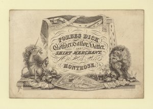 Anuncio de Forbes Dick, sastre, sombrerero y comerciante de camisas, Montrose, Forfarshire, Escocia