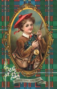 Tarjeta británica de Año Nuevo (litografía en color) de Scottish School