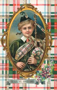 Tarjeta británica de Año Nuevo (litografía en color) de Scottish School