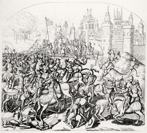 El rey David de Escocia (1084-1153) llega con un gran ejército ante Newcastle-upon-Tyne, 1138 de Scottish School