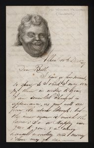 Carta escrita en papel con el rostro de un hombre riendo de Scottish School