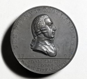 Penique escocés conmemorativo de Adam Smith (anverso), 1797 (cobre) de Scottish School