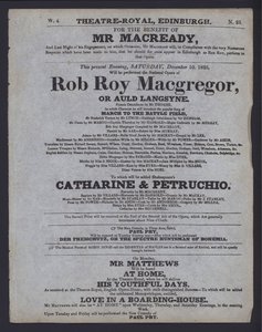 Programa de teatro para el Theatre Royal, Edimburgo