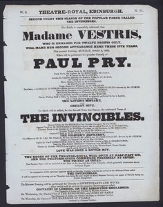 Programa de teatro para el Theatre Royal, Edimburgo, 5 de octubre de 1829