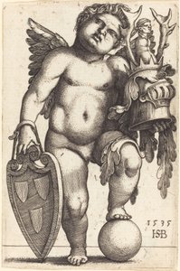 Genio femenino sosteniendo un escudo de armas de Sebald Beham