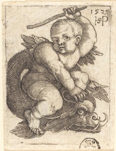 Genio en un Delfín, Cabalgando Hacia la Derecha de Sebald Beham