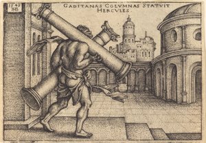 Hércules llevando las columnas de Gaza de Sebald Beham