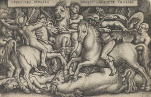 Hércules Luchando Contra los Troyanos, de Los Trabajos de Hércules de Sebald Beham