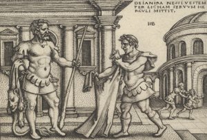 Lichas trayendo la prenda de Neso a Hércules, de Los trabajos de Hércules de Sebald Beham