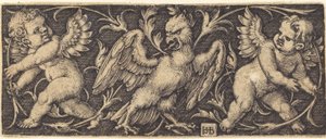 Ornamento con águila y dos genios de Sebald Beham