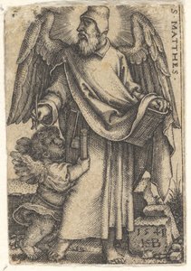 Placa 1: San Mateo con la cabeza girada en perfil hacia la izquierda, un querubín en la parte inferior izquierda, 1541 de Sebald Beham