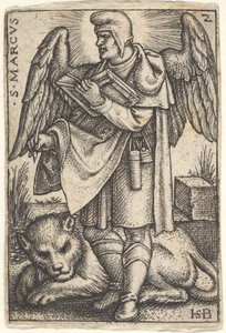 Placa 2: San Marcos, su cabeza girada en perfil hacia la izquierda, con un libro abierto en su mano derecha, 1541 de Sebald Beham