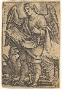 Placa 4: San Juan con la cabeza girada tres cuartos a la izquierda, con un libro en su mano derecha, 1541 de Sebald Beham