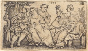 Dos parejas amorosas con payaso de Sebald Beham