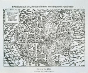Plano de la ciudad de París c.1530 (grabado en madera) de Sebastian (after) Münster