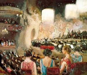 La orquesta de Pau Casals en el Palacio de la Música de Cataluña en Barcelona, 20º (óleo sobre lienzo) de Sebastian Junyent i Sans