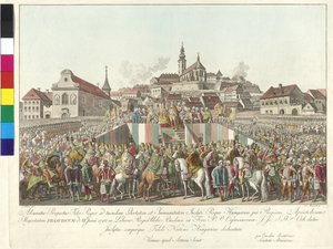 Coronación del emperador Francisco II al rey de Hungría en Budapest el 6 de junio de 1792 (grabado en cobre) de Sebastian Mansfeld