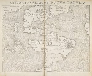 Mapa de América del Norte, Islas Nuevas, 17 nuevo mapa, Sebastian Munster de Sebastian Munster
