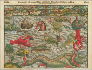 Maravillas marinas y animales extraños, como se encuentran en los países vecinos en el mar y en la tierra de Sebastian Munster
