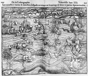 Monstruos marinos y terrestres, ilustración de Cosmographia Universalis, por Sebastian Munster (1489-1552)