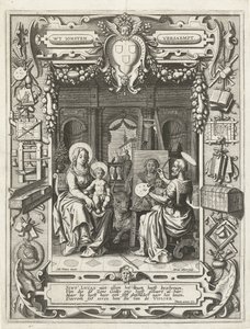 Escudo de armas del Gremio de San Lucas con San Lucas pintando a la Virgen y el Niño, 1620-21