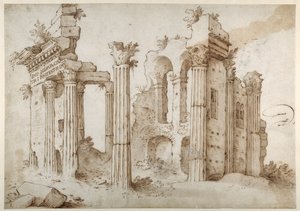 Ruinas columnadas del Templo de Minerva, Foro de Nerva, Roma de Sebastian Vrancx