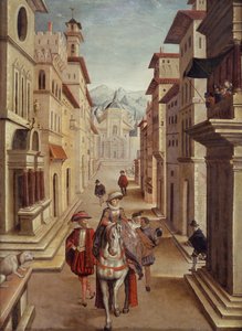 Figuras elegantes en una calle renacentista italianizante de Sebastian Vrancx