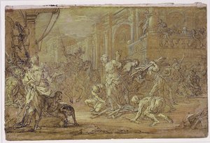 Clorinda rescata a Sofronia y Olindo de la hoguera en Jerusalén de Sebastiano Conca