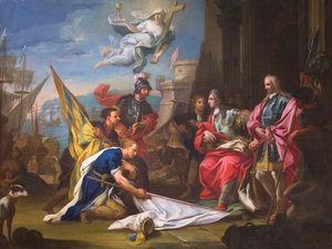 El gran maestre Marcantonio Zondadari recibe a los estandartes turcos de Sebastiano Conca