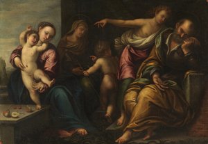 Virgen y Niño con el infante San Juan, Santa Isabel y la Anunciación a José de Sebastiano Florigerio