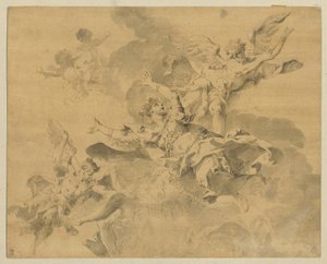 Una reina enviada al infierno por ángeles vengadores, c.1676-1746 (pluma, tinta y aguada sobre papel) de Sebastiano Galeotti